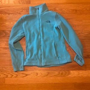 Teal north face zip up sweater